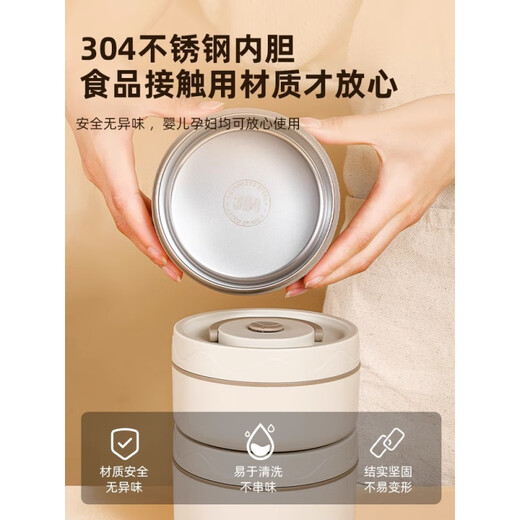 京厽小学生不锈钢保温饭盒可微波加热便携饭桶上班外带饭便当餐盒 可微波加热三层咖色食品 1390ml