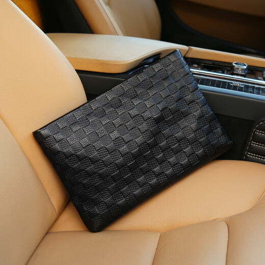 ACROSS light luxury brand men's genuine leather clutch bag men's business large capacity plaid bag casual hand grab wallet men's bag black