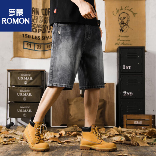 罗蒙美式休闲牛仔短裤男5分2025夏季新款宽松胖子潮复古大码弹力中裤 9926蓝色 28 适合90-105斤