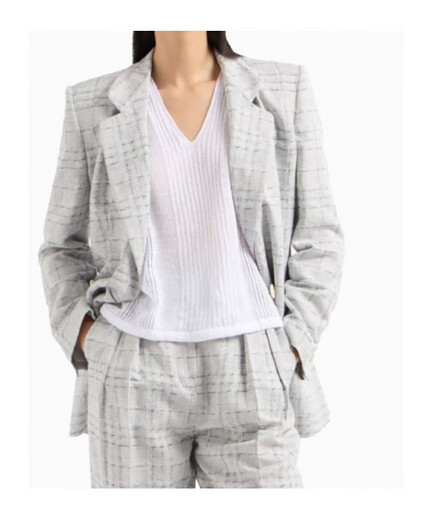 Emporio Armani 25SS Checked Muster Leinenmischung Doppelbrustanzug Frauen Farbe EW000982Te13533 20 EU-48