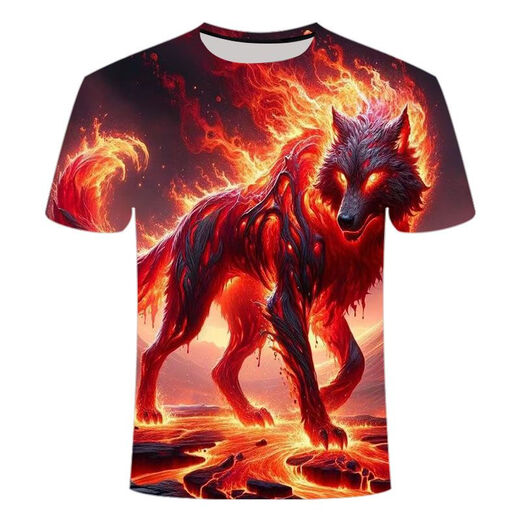
2024 new animal wolf series 3d printed T-shirts fashionable, versatile, handsome and cool short-sleeved primary and secondary school students TXC6227 XS 70-80Jin [Jin equals 0.5 kg]