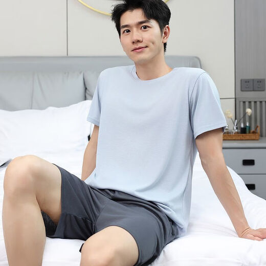 慕枫晴睡衣男士夏季棉质短袖青中年薄大码男式夏休闲春秋家居服套装 9928【H系列男短-袖短裤套装】 3XL 【建议175-200斤】