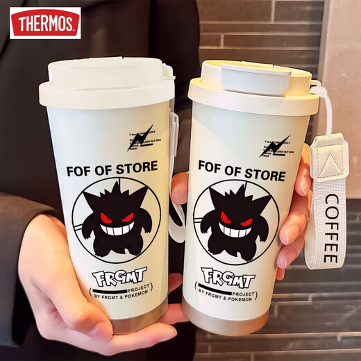 
THERMOS Creative Geng Gui Thermos Cup Large Capacity Straw Water Cup Portable Double Drinking Coffee Cup New Model High-Pretty Beauty for Men and Women BXAB13795 Ghost Powder + with Lanyard Ceramic Inner Bottom