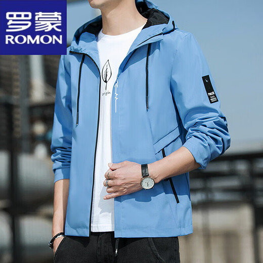Romon Spring Jacket Herren neuer Frühling und Herbst mit Kapuze mit Kapuzendünner jugendlicher Jacken kurzer Farbjacke K12131 Black M [Empfohlen 100-110jin [Jin gleich 0,5 kg]]]