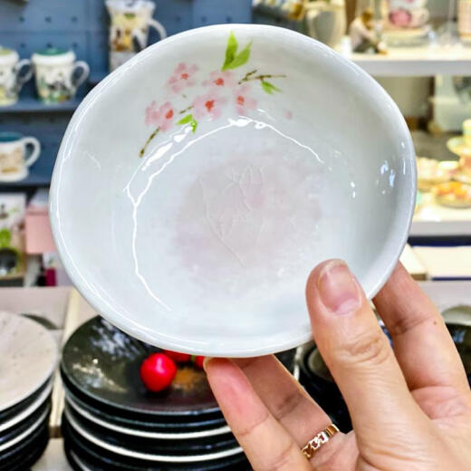 三栖虎制樱花手工盘子釉下彩饭碗防烫菜盘寿司蘸料碟咖喱饭盘 樱花大椭圆盘 k-14082