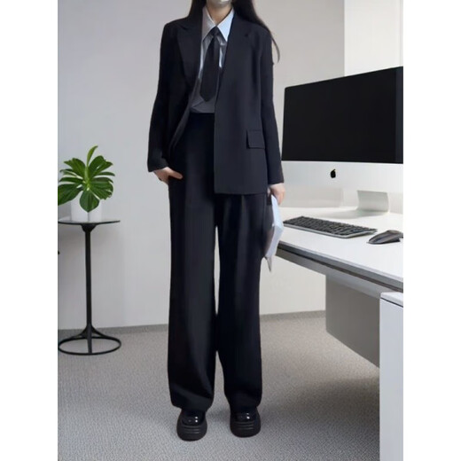 FANAOGE Shoulder Pads Slim Formal Girls' Suit Suit Professional Spring and Autumn College Student Interview Temperament Formal Work Clothes Professional Suit + White Shirt + Straight Pants 3 Pieces With Shoulder Pads S Recommended 80-95 Jin Jin equals 0.5 kg For urgent orders, please contact customer service with SF Express