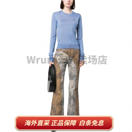 
Vivienne Westwood SS23 Saturn embroidered round neck pullover sweater for women Blue Blue XS
