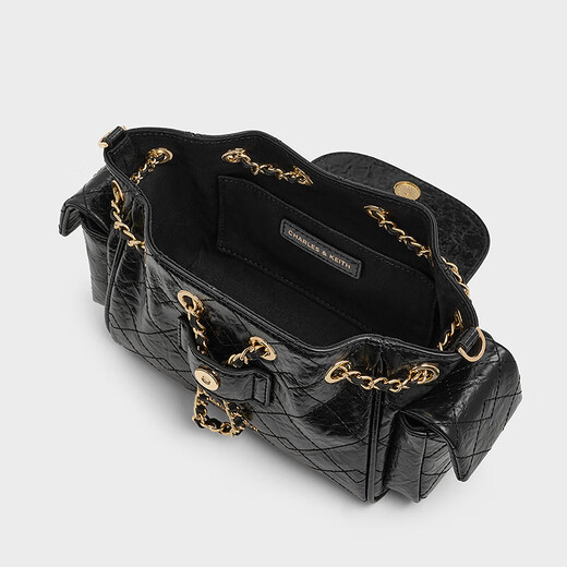 Charles / Keith25 Automne Nouveau produit Huile d'huile Cuir en cuir Aaisselle Diamond Sac à dos Sac à dos CK2-60782702 Black S