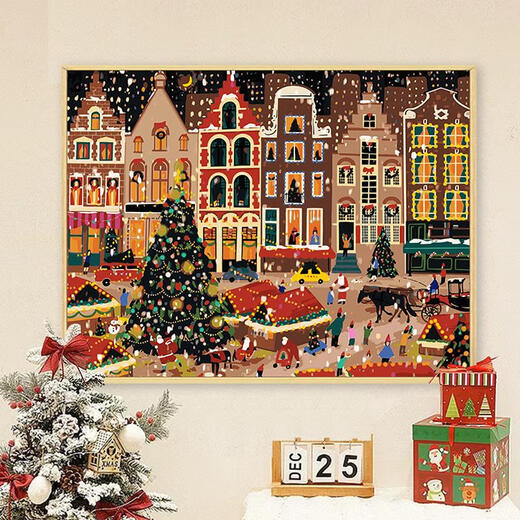 
He Jiagong galison winter light Christmas digital oil painting DIY fill coloring hand-painted acrylic oil painting decorative hanging painting qx15843 30*40cm thick solid wood inner frame