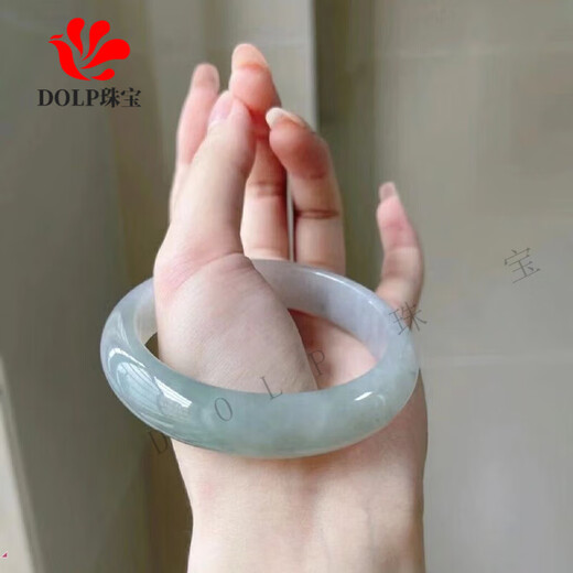 DOLP Ice Jade Bracelet Women's Laokeng Burmese Ice Jade Bracelet Women's Treatment Positive Circle Oil Green Floating Flower Jade Bracelet Ring Mouth 61-62mm