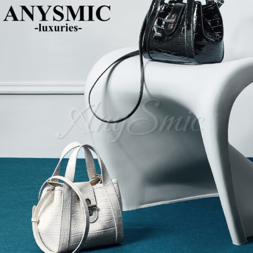 ANYSMIC奢侈高端品牌包包女包2025新款真皮通勤斜挎包鳄鱼纹轻奢小众 黑色 口25*底18*11*16