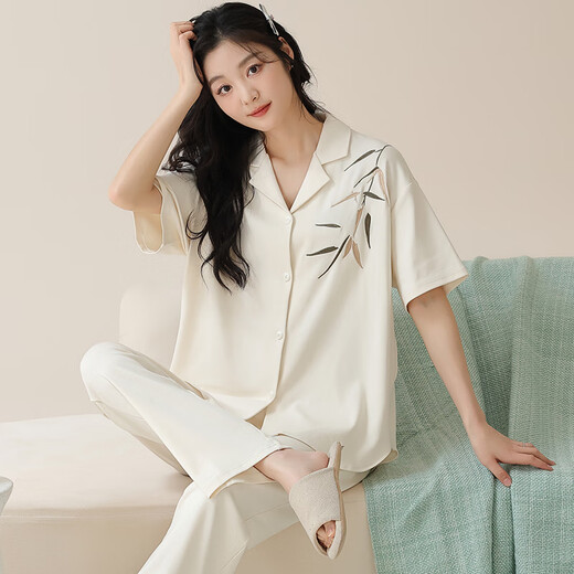 Langsha pyjamas en coton pur pour femmes en été mince pantalon à manches courtes pour mignon été 2025 Nouvelle maison de vêtements 695 femmes l