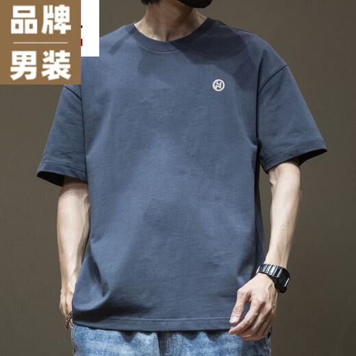 CK TRENDY AMÉRICAIN T-shirt à manches courtes Men Men's Pure Cotton Round Coldoly Casual 2025 New Fashion Brand Wide. T-shirt de style Hong Kong lâche-1365 Coton à manches courtes M [suggère 110-130jin [Jin est égal à 0,5 kg]]]