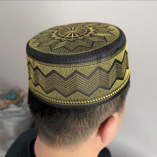Gisailun Hui Men's Hat Worshiping Men's Boutique Embroidered Ethnic Minority Xinjiang Hat Flat Top Embroidered Centimeter Brown Color 58