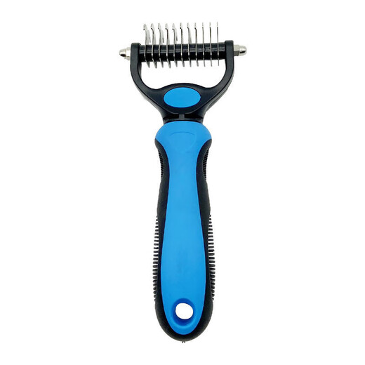 Pet comb double-sided knotting rake artifact stainless steel cat and dog comb cleaning beauty hair removal comb pet knotting comb black blue large size