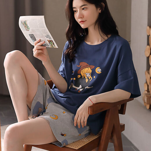洁丽雅涤棉睡衣女夏圆领魔法女孩插画甜美可外穿女士家居服睡衣女 魔法少女 2XL 【140-160斤】