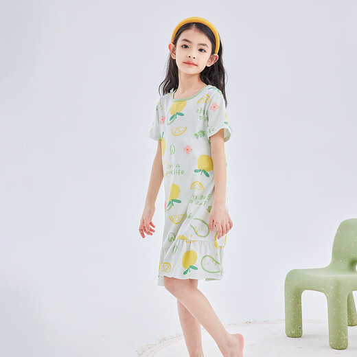 
DEESHA [7A Antibacterial Soft Cotton] Girls' Light and Breathable Mesh Night Dress Children's Summer Short Sleeve Home Dress