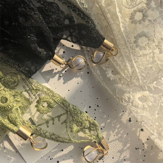 
Korean version of lace streamer green ribbon decorative scarf small scarf headband long thin narrow pendant necklace scarf scarf for women beige white