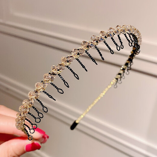 CTRLEND Elderly Hairband with Teeth for Middle-aged and Elderly People with Diamond Bangs Iron Wire Hair Clip Granny Face Wash Pressing Hair Breaker Black 1 Pack