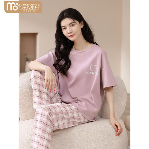 维多利亚的格调2025年新款睡衣女夏纯棉短袖长裤舒适夏款女士家居服薄款两件套装 YS-679 M 80-100