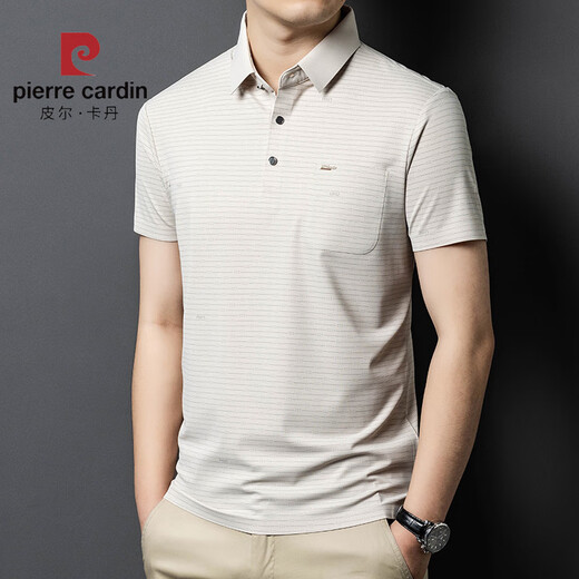 皮尔卡丹（pierre cardin）2025冰丝短袖男T恤中年爸爸装夏季薄款休闲透气无痕条纹polo衫男 深灰15286 2XL 54建议体重160-175斤