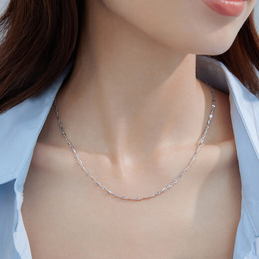 Lukfook Jewelry Platinum Necklace Geometric Turned Plain Chain Platinum 950 Clavicle Chain Price 43cm - About 5.76g
