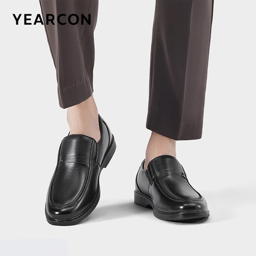 Yierkan men's shoes cowhide simple business formal shoes comfortable middle-aged and elderly dad's shoes breathable leather shoes men's father's shoes black 40