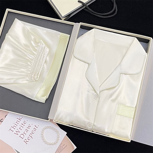 Ran Yilan's same style of Champagne Xiling Xiaoqing Ice Silk Pajamas for Women in Summer Short Sleeve Set Thin Girl Contrast Two-Piece Set #yx-9214 XL X131-145Jin[Jin equals 0.5 kg]