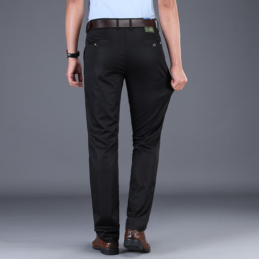 Meod Light Luxury International High-End Men's Crasual Brants без глазных, шелковые хлопковые повседневные брюки свободные брюки средних деловых брюк от папы 6223 Черно-синий и синий весна и осенний толстый стиль 29 два фута два