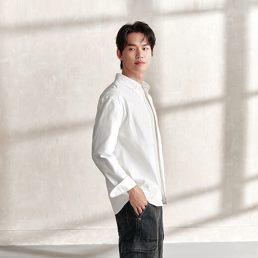 森马（Semir）长袖衬衫男纯棉上班通勤纯色百搭秋装经典翻领上衣101524105105