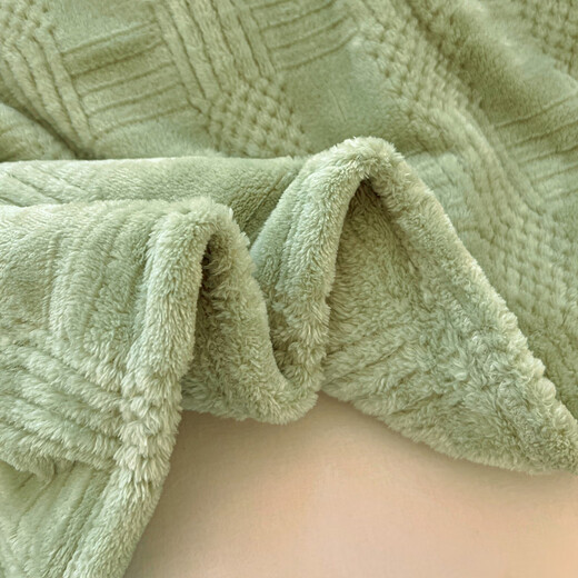 Red bean blanket thickened plus velvet nap blanket jacquard simple coral velvet Farai velvet blanket multifunctional cover blanket 1.5*2m green