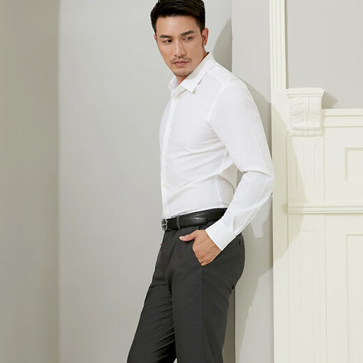 Ou Ding First Class High Elastic White Shirt Autumn Long Sleeve Formal Business No-Iron Shirt Boyfriend Husband Gift Comfortable Customized White 42 (Recommended 140-155 Jin Jin equals 0.5 kg)