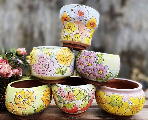 Seto ware hand-painted red pottery breathable water-absorbent succulents orange peach egg Laozhuang flower pot mouth 101214 H687