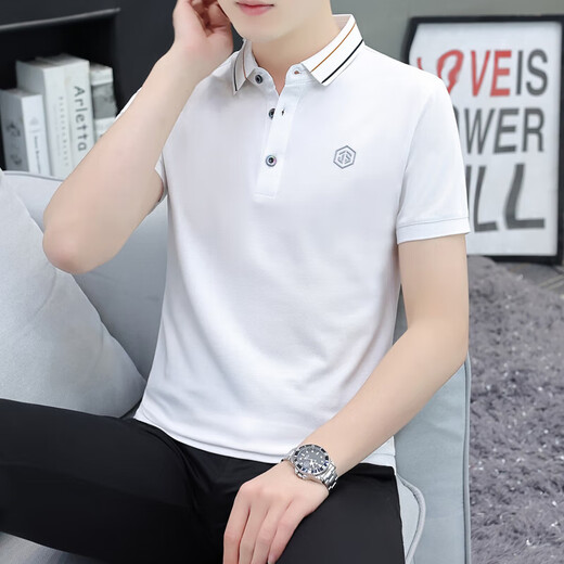 [Fabricante Batch One] Polo bordado de negocios Camisa de algodón puro Camiseta de manga corta Camisa de solapa de verano de hombres blancos 683 Modelos XL 125-140Jin [Jin equivale a 0.5 kg]
