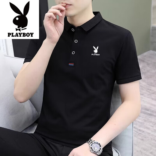 Camiseta de manga corta de algodón puro de Playboy en verano Nuevo estilo sin solapa caliente transpirable y versátil casual de polo de polo a media manga de alas municipales 844 Ceniza de carbono 4xl recomendado 170-192Jin [Jin equivale a 0.5 kg]