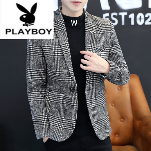 Playboy (PLAYBOY) [Official] High-end light luxury brand autumn and winter thickened men's casual suit top coat youth British slim fit 210 khaki XL 120-135Jin [Jin equals 0.5 kg]