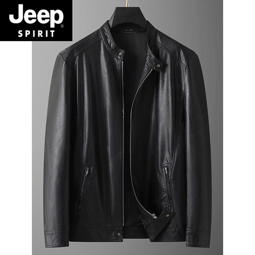 JEEP SPIRIT Jeep Plus Size Men's Motorcycle Leather Jacket Spring and Autumn Trendy Fat Man Loose Stand Collar Soft Leather Jacket 58962 7XL Recommended 260-280Jin Jin is equal to 0.5 kg