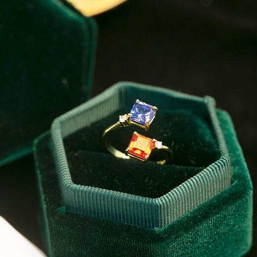Apocalypse Century Old Phoenix Little Red Book same style Fanta stone with tanzanite blue diamond double stone plated 18K gold ring jewelry live