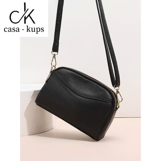casa-kupsCK小包包女软牛皮2025新款时尚真皮单肩小斜挎包百搭贝壳包质感 黑色
