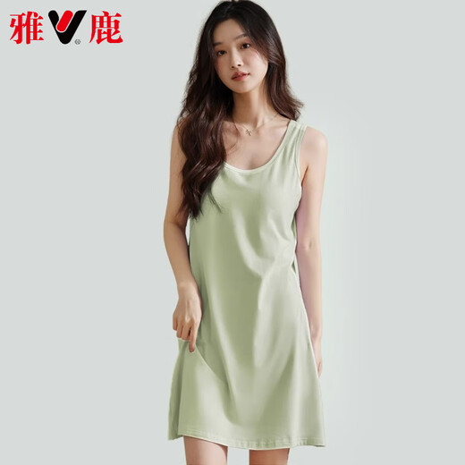 雅鹿高档带胸垫家居服睡衣女款背心短裙内搭防凸点少女学生宿舍透气薄 杏色背心裙11978 M （80-100斤）