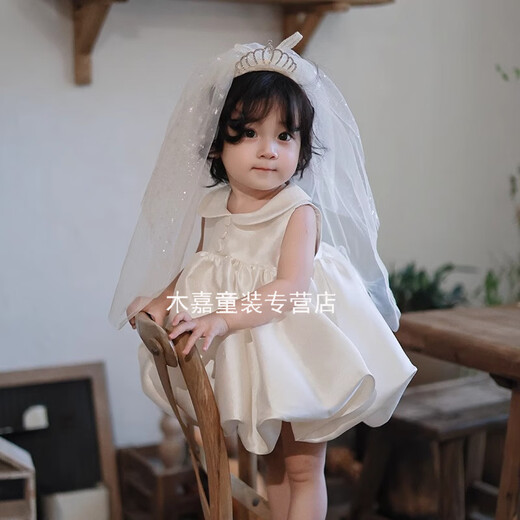 Goofloron einjähriges Kleid Baby Griffe wöchentliche Kleidung Baby Prinzessin Rock Geburtstagskleid Sommer Neues High-End-Kleid weißer Weste Rock Q190 Weste Rock drei Knöpfe 80 cm