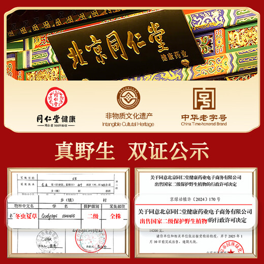 同仁堂品牌西藏野生冬虫夏草约5-6根/g13g约65根高端补品送老人礼物北京