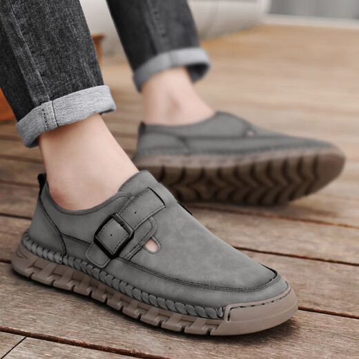 Doudou Men's Shoes 2025 Summer Nuevos zapatos de cuero de cuero de cuero genuino para hombres Huecos Huecos transpirables delgados zapatos de trabajo al aire libre Caki [Cuero de microfibra A679] 40