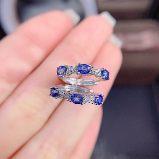YIBIY2025 latest natural Sri Lanka sapphire ear buckle 925 silver gold plated 3*4MM sapphire ear jewelry
