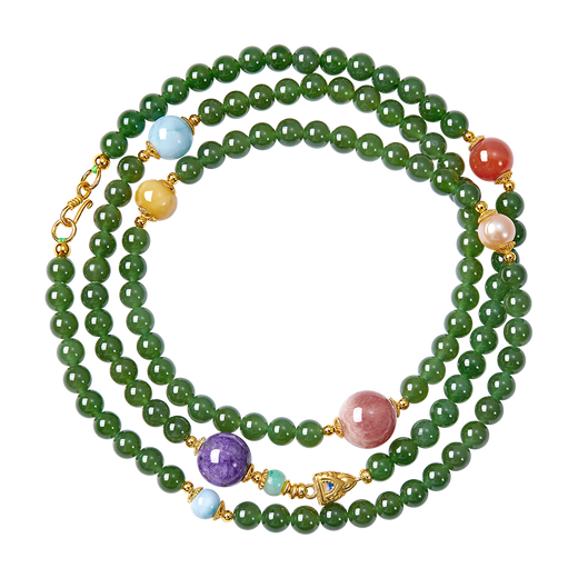 IL&CO Youke Oriental Tibetan Spirit Light Luxury Hetian Jade Necklace Women's Fashion Birthday Valentine's Day Gift for Girlfriend and Wife Everything is worry-free Jasper + Duobao Necklace