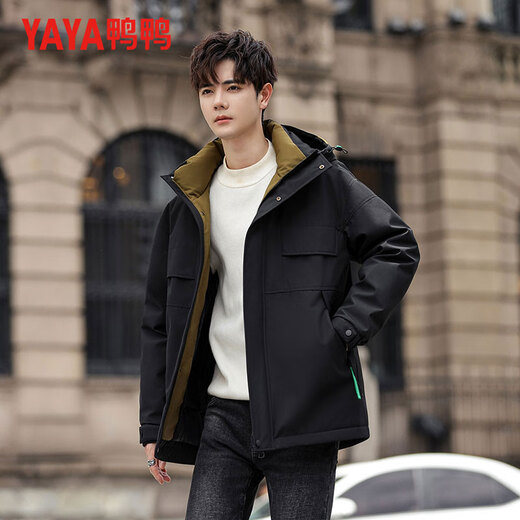 Yaya (yaya) Nebensaison Clearance Special Down Jacke für Männer und Frauen gleicher Stil Casual Herren mit mittlerer Länge mit Kapuze mit Kapuzendicke warme Jacke YE3B716885W Schwarz [Hotled Short] L (175) 125-150jin [Jin gleich 0,5 kg]