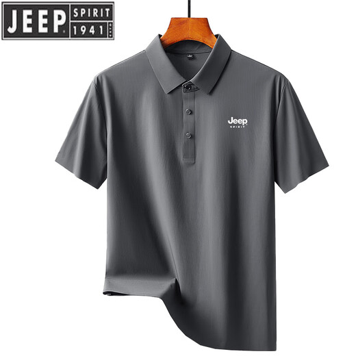 JEEP SPIRIT吉普2025冰丝无痕POLO衫男士夏季薄.款透气感商务休闲短袖t恤 6630铁灰 M -110斤
