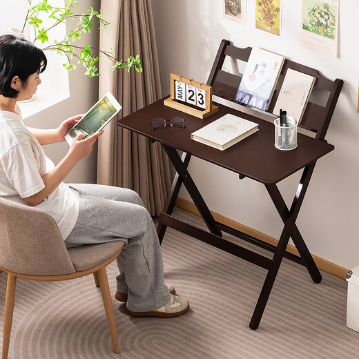 Trojan learning table and chair for primary school students, simple children's home writing homework desk, installation-free, liftable and foldable small table, shipped in a complete package, foldable, walnut color 77 long - ten years warranty, damaged replacement