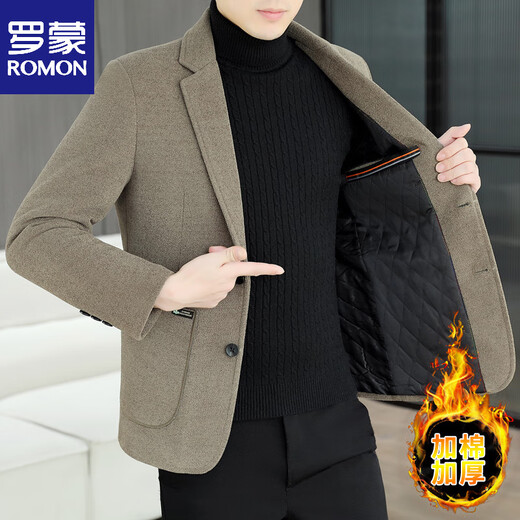 ROMON autumn and winter men's new woolen suit jacket with cotton and thickening casual versatile suit for young and middle-aged men 9917 black 2XL 141-155Jin Jin equals 0.5 kg