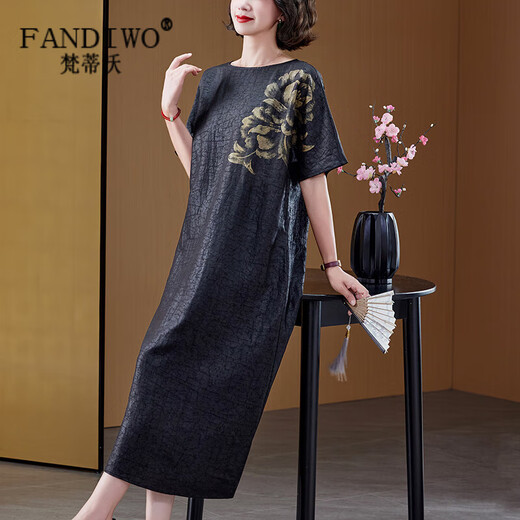 
Vatico brand Xiangyunsha dress new style fur summer large size women's hand-painted silk mulberry silk mother skirt black belt L suggest 105-125Jin [Jin equals 0.5 kg]